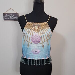 NWT 24HRS Mind of the Mantra - The Sahasrara Halter Top with Bead Trim Small